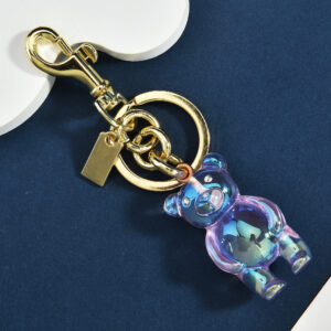 Colorful bear bag pendant purple