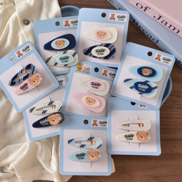 oly-d66c15f54aebcce0a90651cc27360a21 Wholesale Teddy Bear Acrylic Hair Clips 2pcs Oval Water Drop Design Fashion Hair Accessory OLY Exclusive