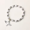 Wholesale Trendy Cross Bracelet Elastic Acrylic White Silver Beads Angel Design Fashion Accessory