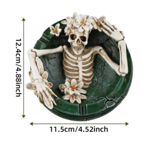White flower-blooming skull ashtray