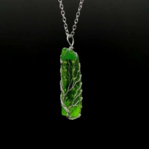 Green crystal column silver chain / pure natural