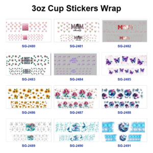 Wholesale 8pcs Mixed Mom Floral Mermaid Print 3oz Cup Stickers Wrap