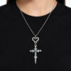 oly-d6b14295cc0b629f4e120990e65c82b6 Wholesale Gothic Flame Heart Skull Cross Pendant Necklace Vintage Silver Finish Y2K Fashion Accessory