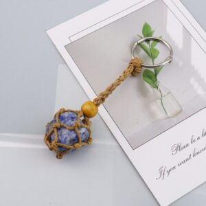 Brown rope + blue pattern keychain