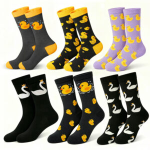 oly-d720b3c9455157932d7c923ee09d11f3 Wholesale Fashion Breathable Cotton Mid Calf Socks Yellow Duck Pattern Unisex Gift
