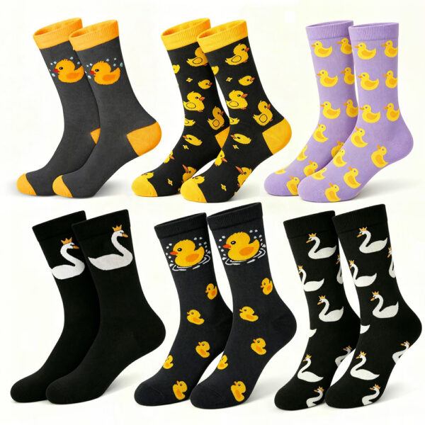 oly-d720b3c9455157932d7c923ee09d11f3 Wholesale Fashion Breathable Cotton Mid Calf Socks Yellow Duck Pattern Unisex Gift