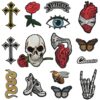 Wholesale Gold Edge Cross Skull Patch Polyester Embroidery Applique Fashion Accessory for Coat