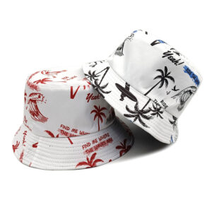 Wholesale Double Sided Fisherman Hat Palm Tree Pattern Beach Vacation Sunscreen Fashion Accessory Gift