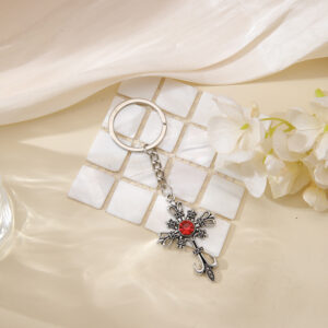 oly-d75b46bc365cc7c23f327509451584df Wholesale Zinc Alloy Gothic Cross Keychain Black Ruby Red Car Key Accessory Pendant