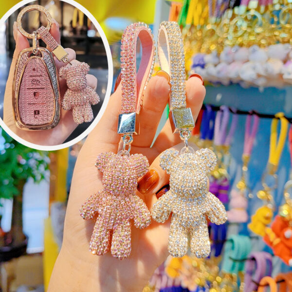 Wholesale Rhinestone Bear Keychain Car Key Accessory Trendy Gift for Couples