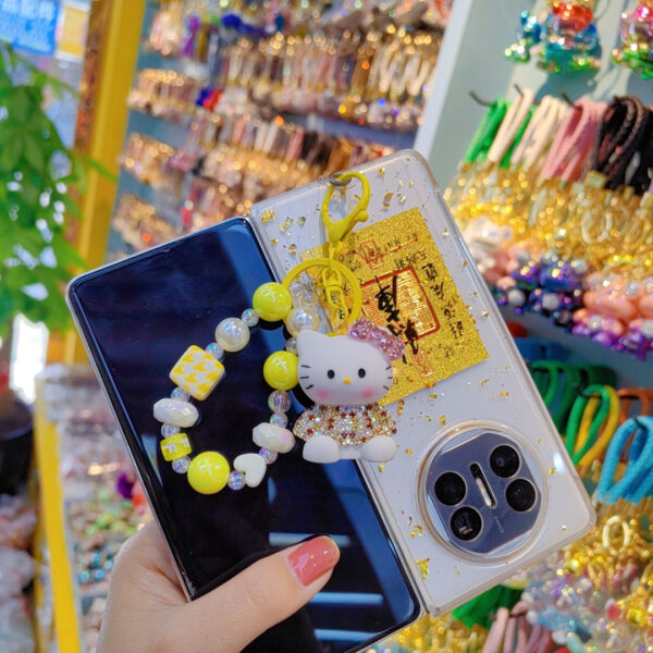 Wholesale Trendy Korean Style KT Cat Resin Keychain, Cute Beaded Bag Charm for Women, Car Key Accessory Gift OLY Exclusive