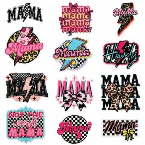 oly-d803cb6d410ad052bae216c835ea2af7 Wholesale Trendy MAMA Series Plaid Leopard Lightning Embroidery Iron-On Patches - 12 Pieces, DIY Hat Decoration Accessory