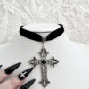 oly-d82e12a324405e10e99044773e3f4765 Wholesale Alloy Red Gothic Cross Pendant Choker Fashion Jewelry for Women Punk Style
