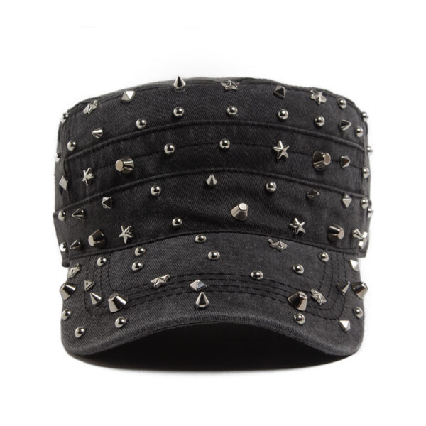 Wholesale Vintage Rivet Decorative Flat Top Military Cap Hat, Adjustable Sun Protection Navy Blue