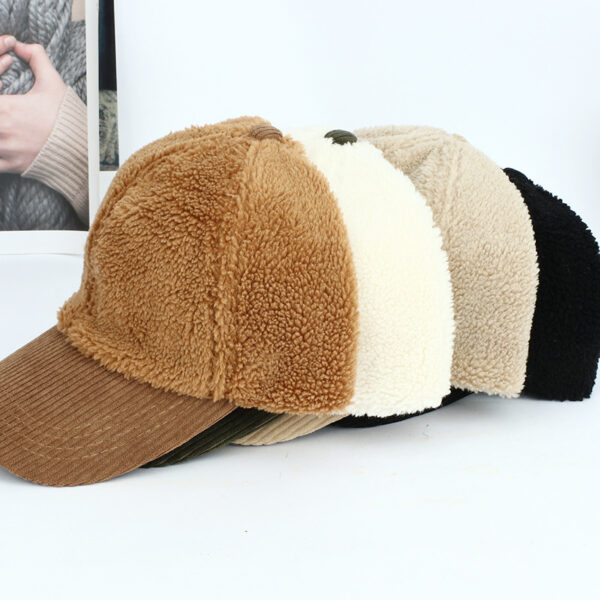 oly-d8f0c67160d973c931adb321cfa0281d Wholesale Fleece and Corduroy Spliced Baseball Cap Winter Warm Adjustable White Stylish Cap