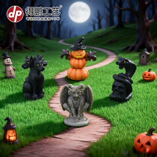 Wholesale Halloween Dark Style Resin Figurines Gargoyle and Pumpkin Decorative Accents