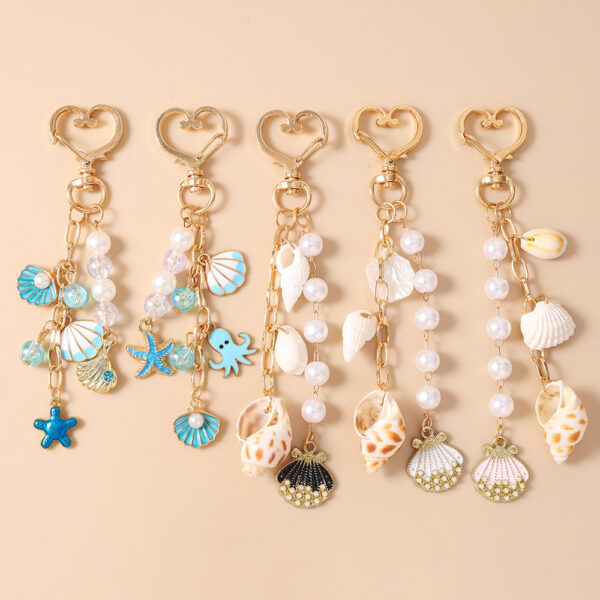 Wholesale Beach Theme Keychain Zinc Alloy Octopus Shell Starfish Charm for Bag Decoration