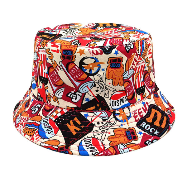 Wholesale Stylish Reversible Bucket Hat with Hamburger Cola Print for Sun Protection Unisex Everyday Wear