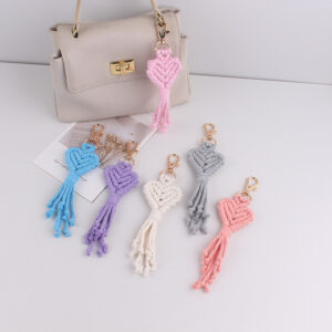 Wholesale Bohemian Heart Tassel Silicone Bag Charm Keychain in Pink, Resale Accessory