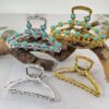 oly-d9aaca7a04894b838c7f17e92976ec36 Wholesale Retro Turquoise Oval Hair Claw Clip Fashion Accessory for Women Boutique Resale