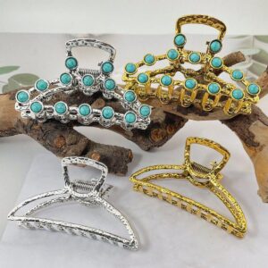 oly-d9aaca7a04894b838c7f17e92976ec36 Wholesale Retro Turquoise Oval Hair Claw Clip Fashion Accessory for Women Boutique Resale