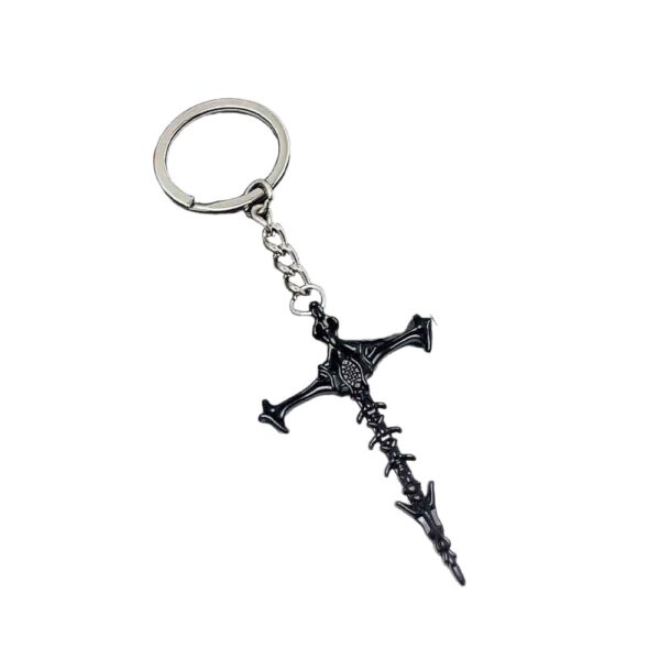 Wholesale Metal Keychain with Gothic Flame Skeleton Cross Design, Decorative Car Key Accessory or Bag Charm