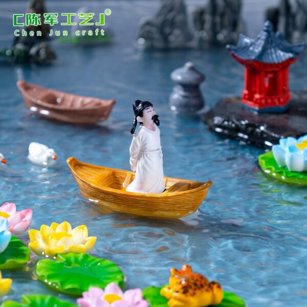 Wholesale Cartoon Floating Bamboo Raft Leaves Resin Miniature Aquarium Decoration DIY Home Decor Gift