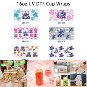 Wholesale 5pcs Birthday Theme Soft Floral Fantasy Alien Cartoon Creature Rainbow Mushroom Checker Mixed Decor Prints 16oz Cup UV DTF Wraps OLY Exclusive