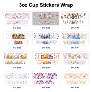 Wholesale 8pcs Cute Cartoon Floral Heart Print 3oz Cup Stickers Wrap OLY Exclusive