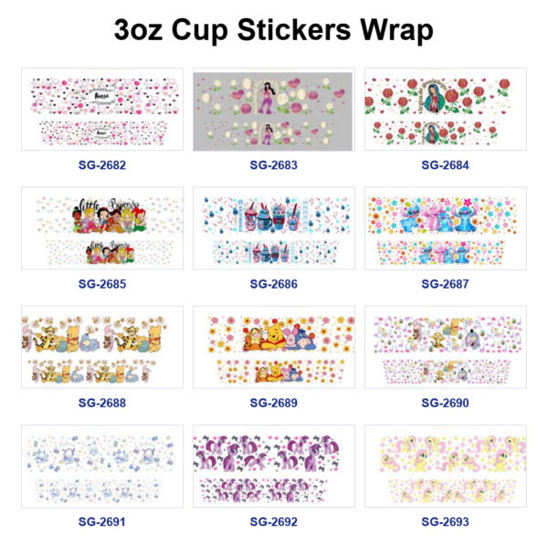Wholesale 8pcs Cute Cartoon Floral Heart Print 3oz Cup Stickers Wrap OLY Exclusive