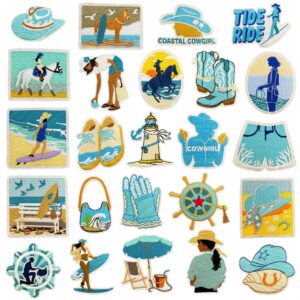 Wholesale Cowgirl Embroidered Patch Blue Cartoon Decorative Adhesive Applique DIY Accessory Gift