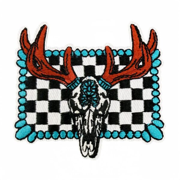 oly-db629860f0b1f1f49d5cdcfca7e1ac81 Wholesale Western Style Skull Checkerboard Embroidered Patches 15pc Set for DIY Decorative Accent