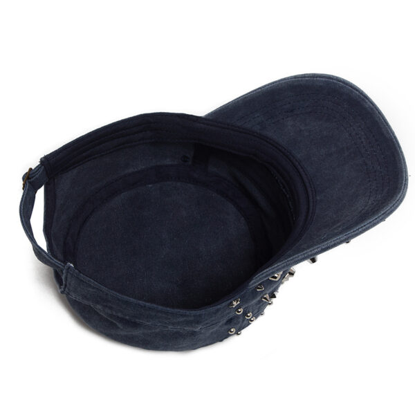Wholesale Vintage Rivet Decorative Flat Top Military Cap Hat, Adjustable Sun Protection Navy Blue