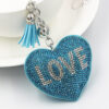 Wholesale Pink Flannel Rhinestone Love Heart Bag Charm Keychain Fashion Accessory