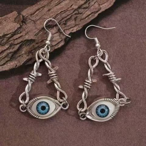 Wholesale Vintage Gothic Triangular Evil Eye Earrings Zinc Alloy Trendy Fashion Accessory for Casual Wear
