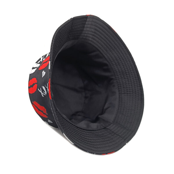 Wholesale Trendy Black Fisherman Hat with Lips and Heart Print Sun Hat for Women Couple Everyday Use