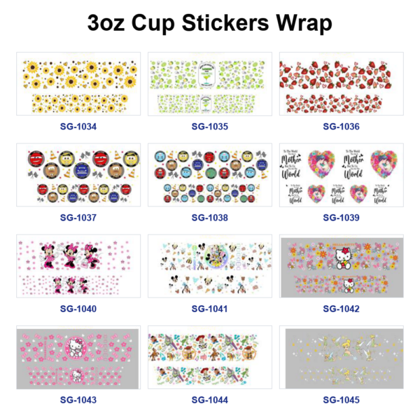 oly-dbbc4260cbba737cafa572a37f5afc7a Wholesale 8pcs Mixed Sunflower Strawberry Fruit Cute Cartoon Character Letter Heart Print 3oz Cup Stickers Wrap OLY Exclusive