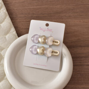 13# purple 3 heart hair clips - 2pcs