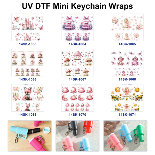 Wholesale 2/4/8pcs Watercolor Fairy Tale Animal Scenery Print Mini Cup Keychain Sticker
