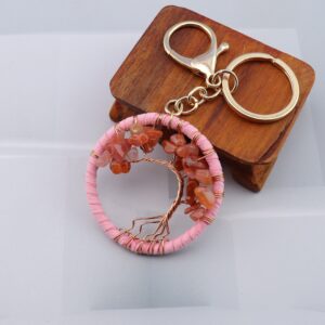 Red agate (5cm) + gold keychain