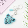 Wholesale Stylish Khaki Leather Cheetah Rhinestone Tassel Keychain Bag Charm Car Key Accessory Gift