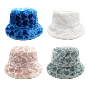 Wholesale Plush Fisherman Hat Heart Pattern Women's Casual Foldable Sun Hat