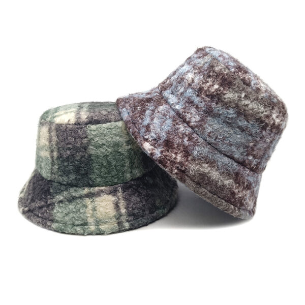 oly-dc441a3370731cb971ea0faa62123f42 Wholesale Plaid Lamb Wool Fisherman Hat Green Winter Unisex Fashion Accessory