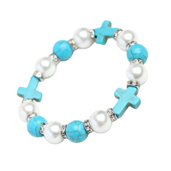 oly-dc63689a5e9ad8e5be811d1dfde22875 Wholesale Cross Bracelet Turquoise Glitter Pearl Unisex Everyday Wear Fashion Accessory
