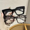 Wholesale Vintage White Leopard Print Square Rivet Glasses Frame Anti-Blue Light Fashion Eyewear for Men Women