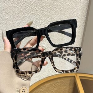 Wholesale Vintage White Leopard Print Square Rivet Glasses Frame Anti-Blue Light Fashion Eyewear for Men Women