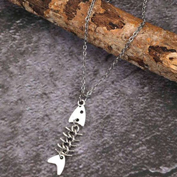 Wholesale Trendy Fishbone Fish Spine Necklace Set Ancient Silver Zinc Alloy Fashion Accessory