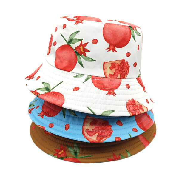 Wholesale Sunscreen Fisherman Hat Double Sided Pomegranate Print Summer Outing Fashion Accessory