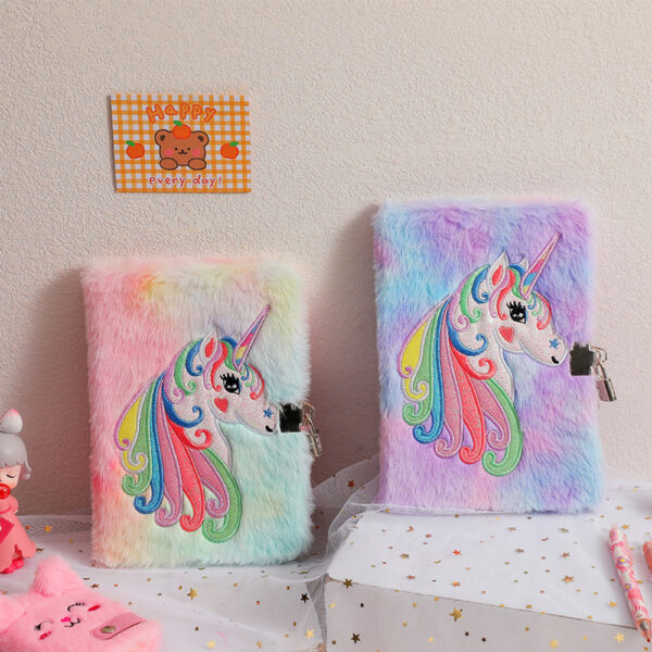 Wholesale Plush Unicorn Lock Diary Notebook for Students Trendy Journal