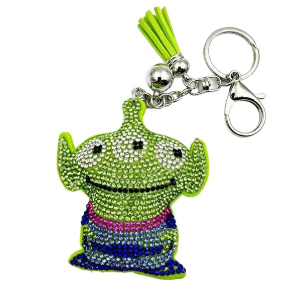 Wholesale Leather Rhinestone Three Eyed Monster Keychain Light Green Boutique Resale Car Key Accessory
